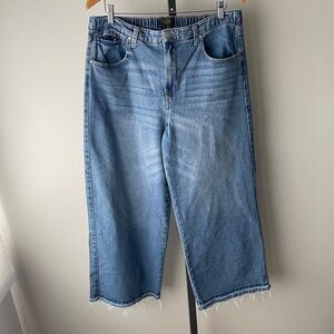 Rachel Roy Wide Leg Denim Jeans Fray Raw Hem Size 12 / 31